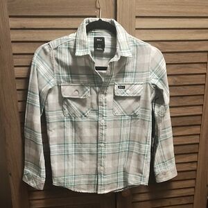 RVCA Kids Plaid Button-Down Shirt - White & Teal Accent
